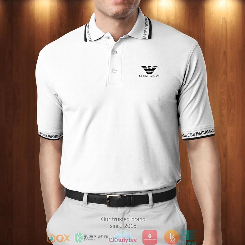 Armani Black logo White Polo Shirt