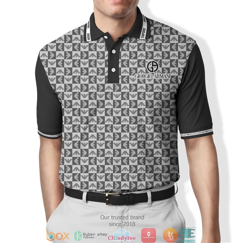 Armani logo caro pattern black Polo Shirt 5 Armani logo caro pattern black Polo Shirt
