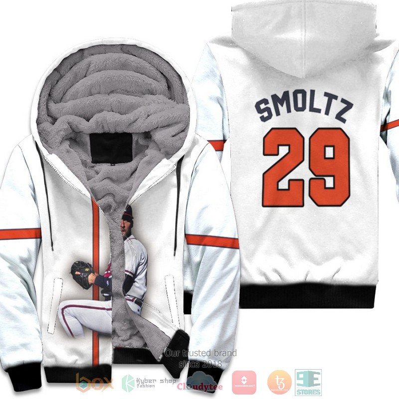 Atlanta Braves John Smoltz 29 MLB White fleece hoodie