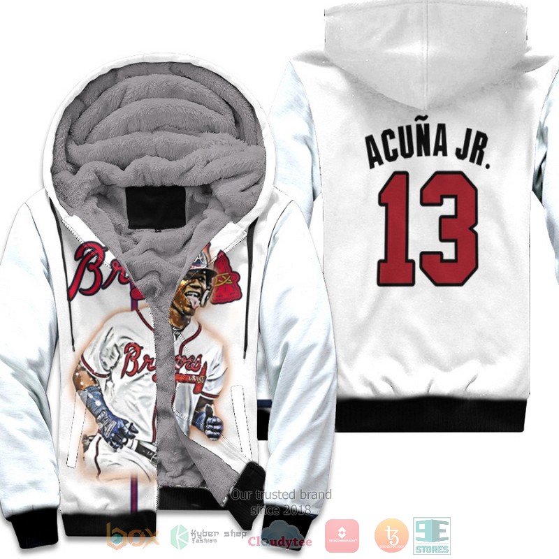 Atlanta Braves Ronald Acuna Jr 13 MLB White fleece hoodie