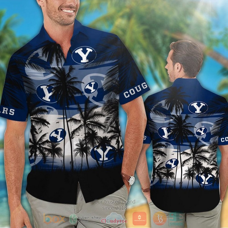 HOT BYU Cougars Tropical Hawaiian Shirt and shorts 2 BYU Cougars Tropical Hawaiian Shirt and shorts 1