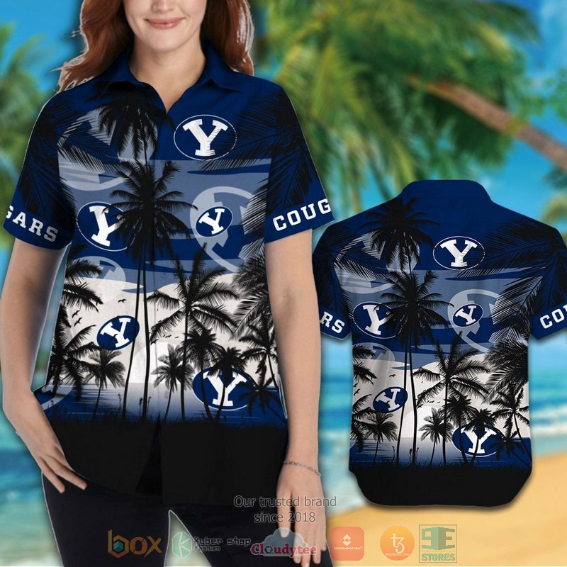 HOT BYU Cougars Tropical Hawaiian Shirt and shorts 3 BYU Cougars Tropical Hawaiian Shirt and shorts 1 2