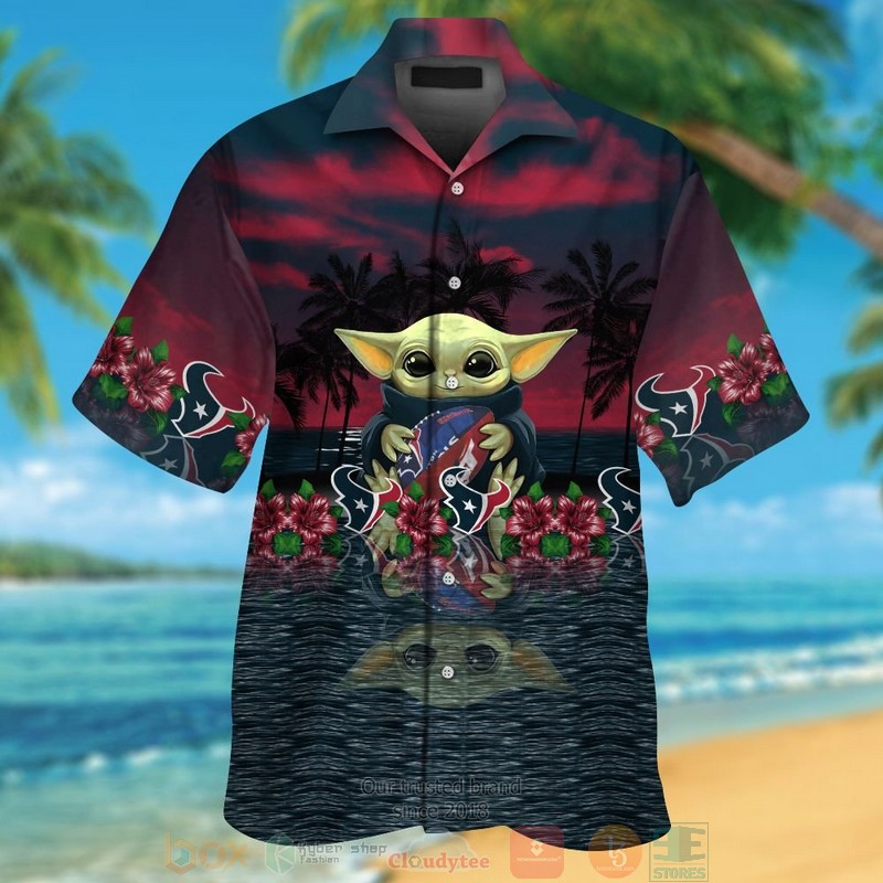 Baby Yoda hug Houston Texans hawaiian shirt and shorts