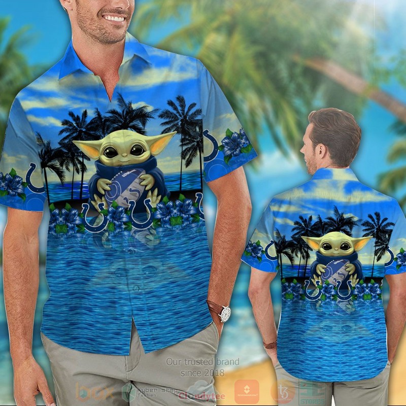 HOT Baby Yoda hug Indianapolis Colts hawaiian shirt 2 Baby Yoda hug Indianapolis Colts hawaiian shirt 1