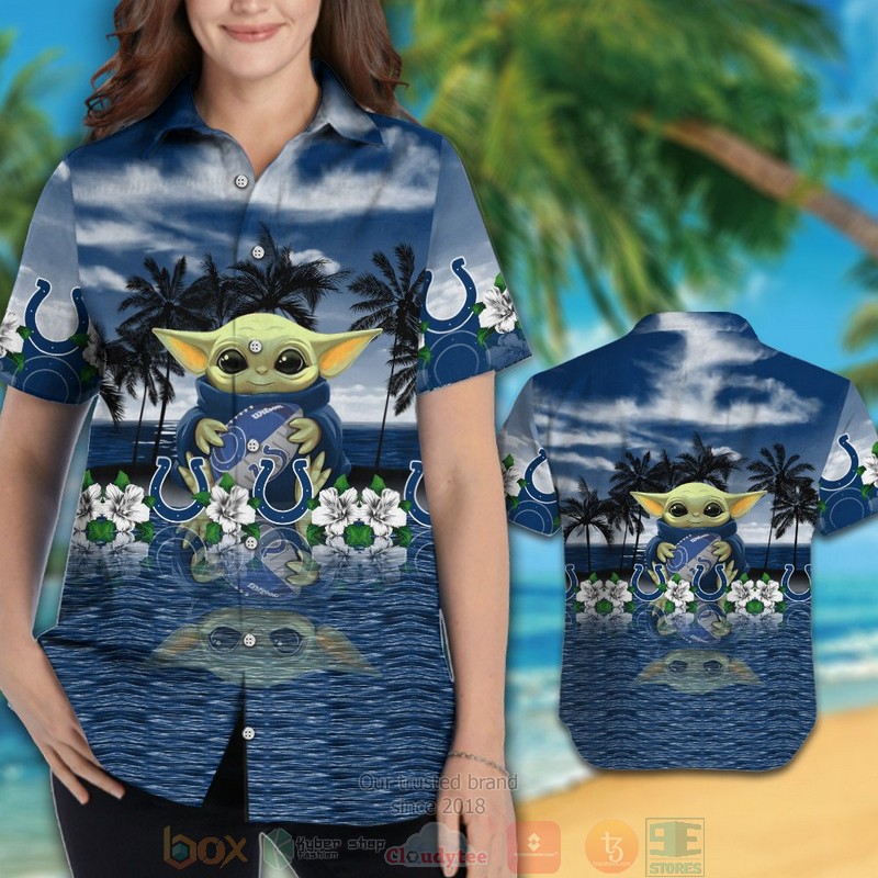 HOT Baby Yoda hug Indianapolis Colts hawaiian shirt and shorts 3 Baby Yoda hug Indianapolis Colts hawaiian shirt and shorts 1 2