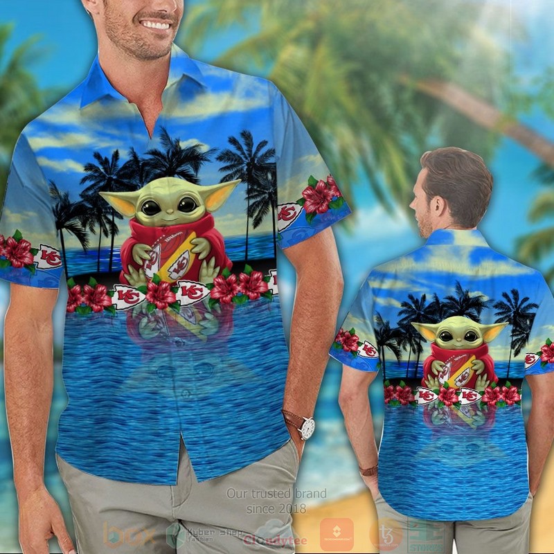 HOT Baby Yoda hug Kansas City Chiefs hawaiian shirt 2 Baby Yoda hug Kansas City Chiefs hawaiian shirt 1