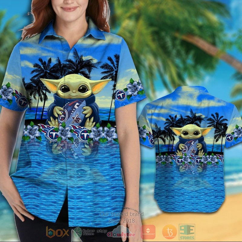 HOT Baby Yoda hug Tennessee Titans hawaiian shirt 3 Baby Yoda hug Tennessee Titans hawaiian shirt 1 2