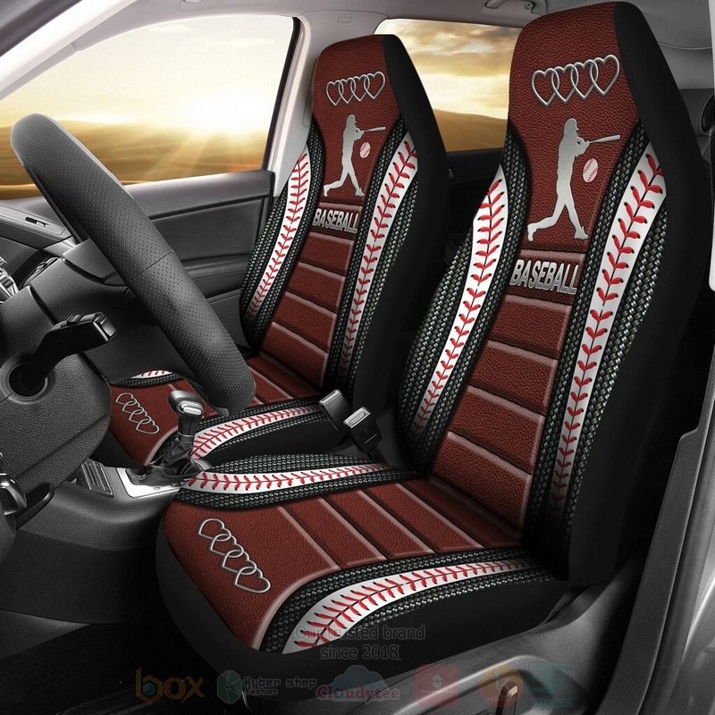 BEST Baseball and Heart 3D Car Seat Covers 1 Baseball and Heart Car Seat Covers