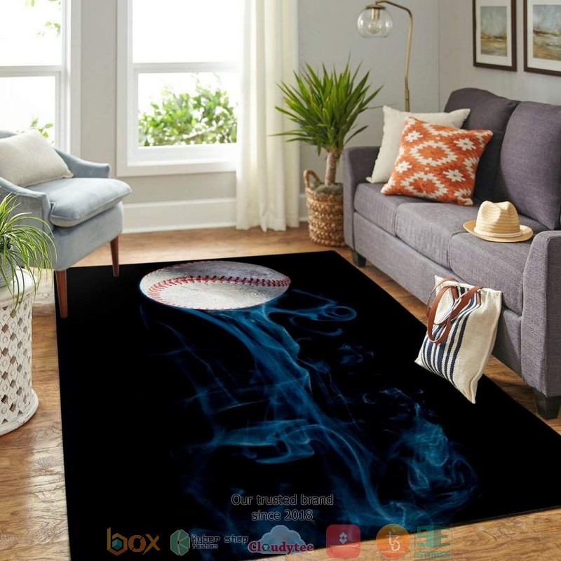Baseball ball blue smoke Rug Carpet