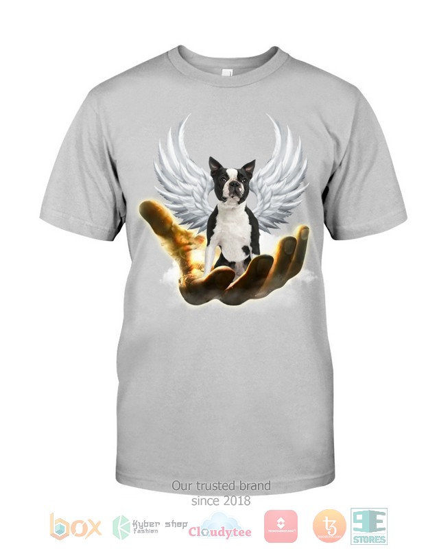 Black Boston Terrier Golden Hand Heaven Wings 2D shirt hoodie