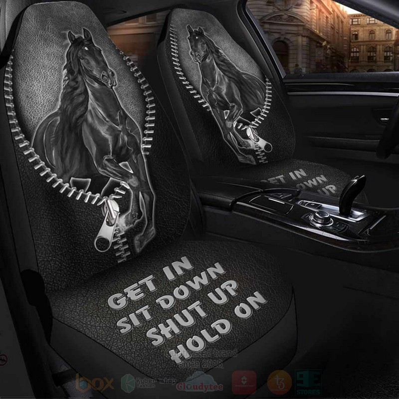 Black Horse Leather Pattern Get In Sit Down Shut Up Hold On Car Seat Covers