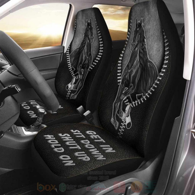 Black Horse Leather Pattern Get In Sit Down Shut Up Hold On Car Seat Covers 1