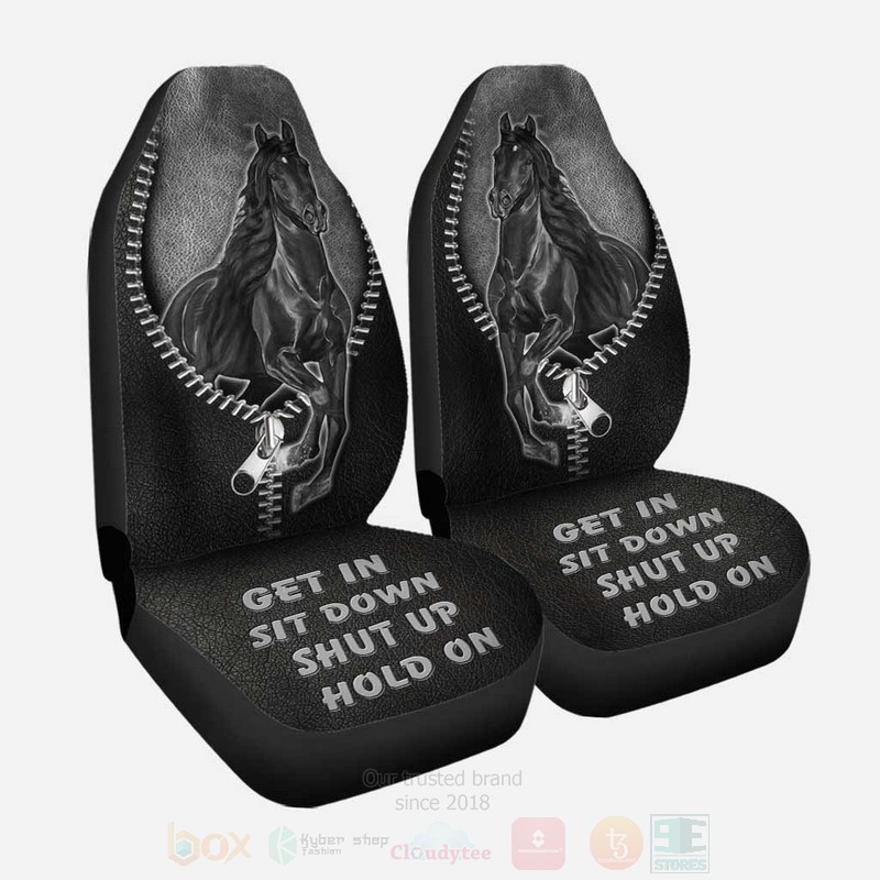 Black Horse Leather Pattern Get In Sit Down Shut Up Hold On Car Seat Covers 1 2