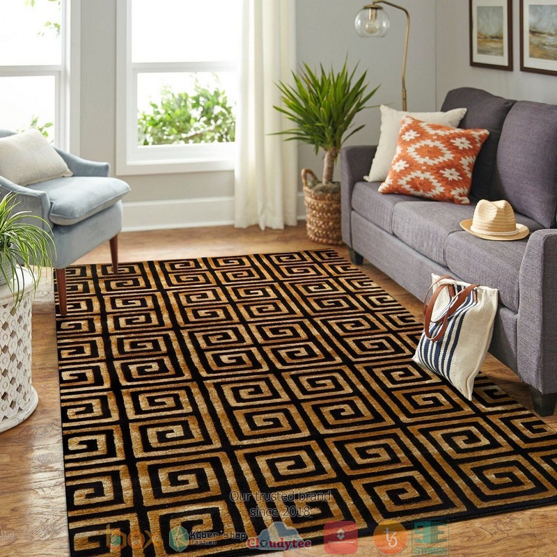 Black gold greek key Rug Carpet