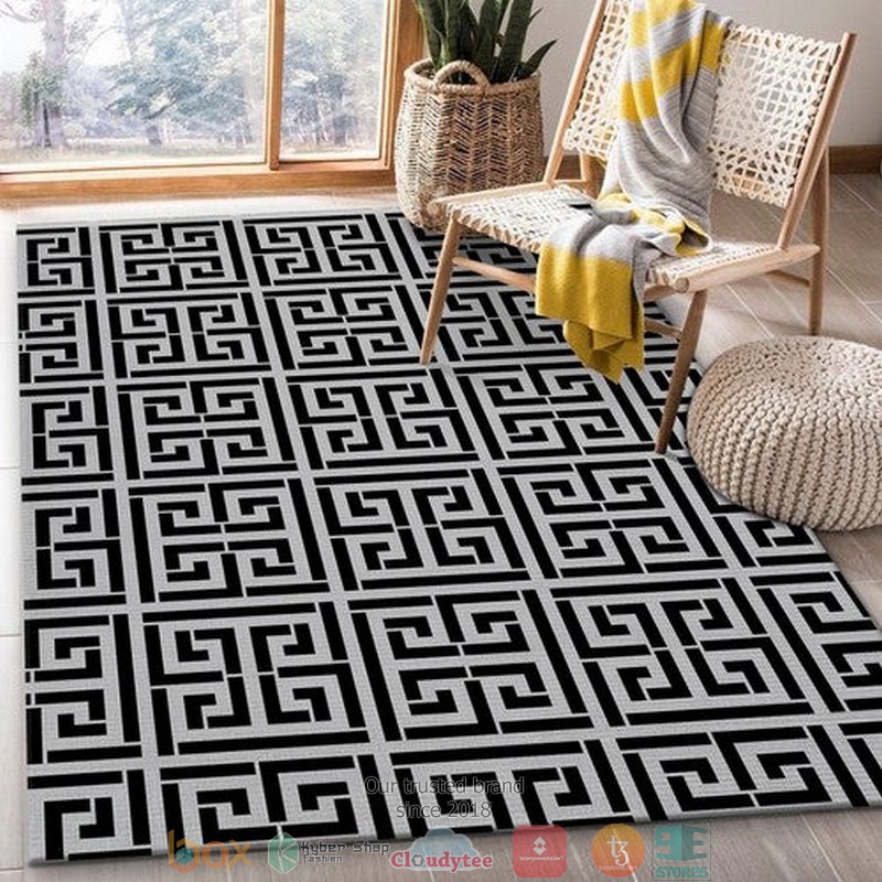 Black white greek key Rug Carpet