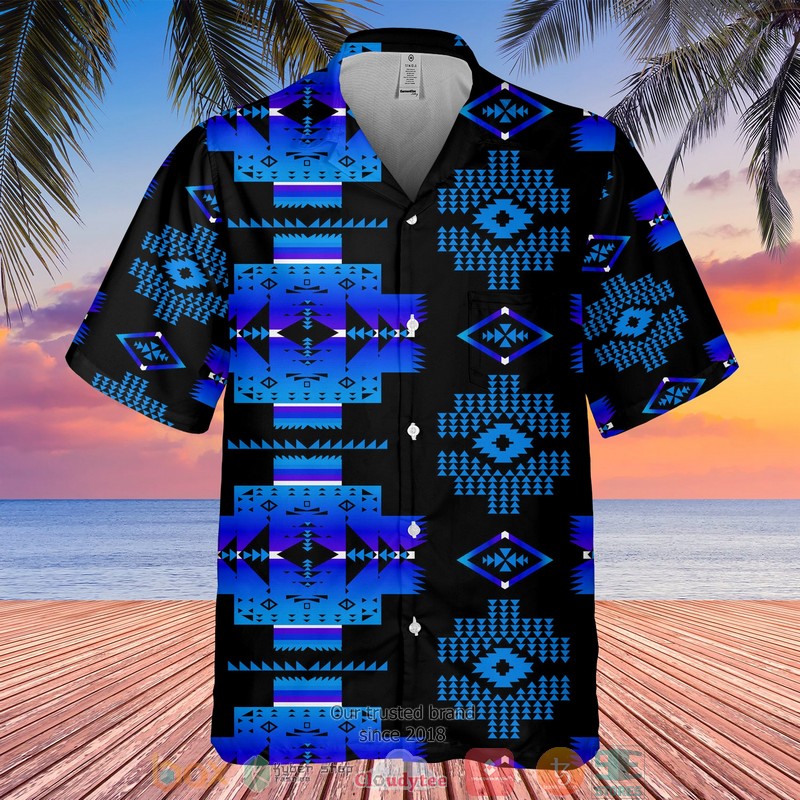 Blue Black Native America Pattern Hawaiian Shirt