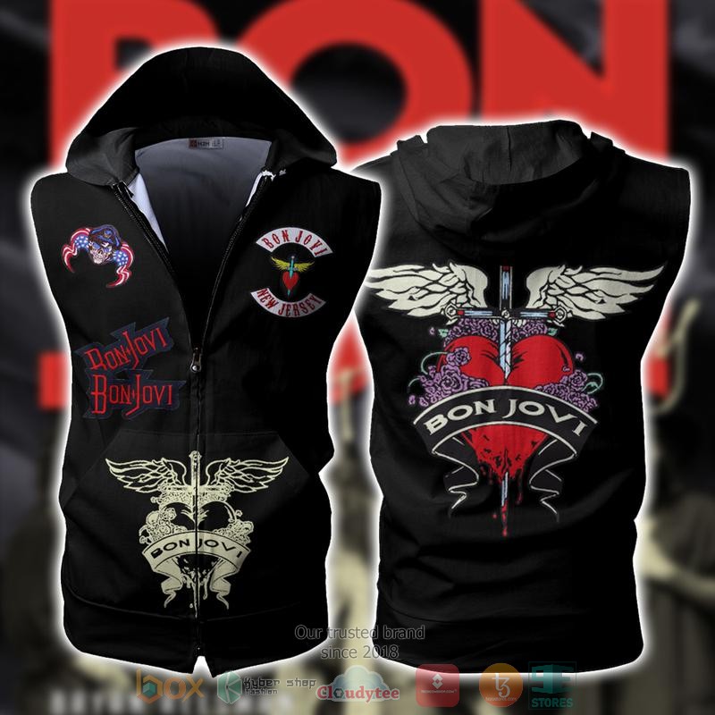 Bon Jovi Band Sleeveless zip vest leather jacket