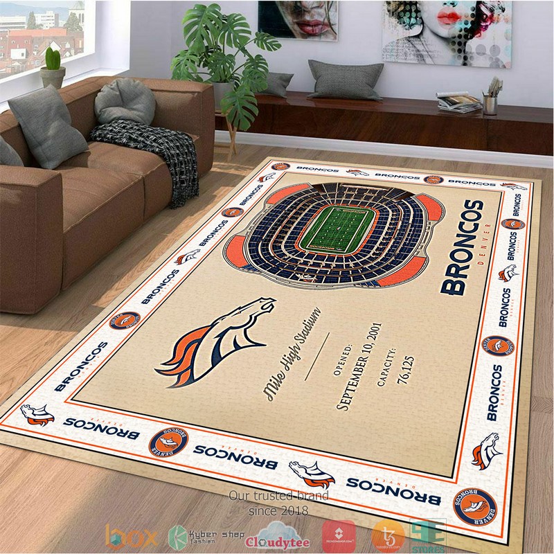 Bordered Denver Broncos Stadium Rug