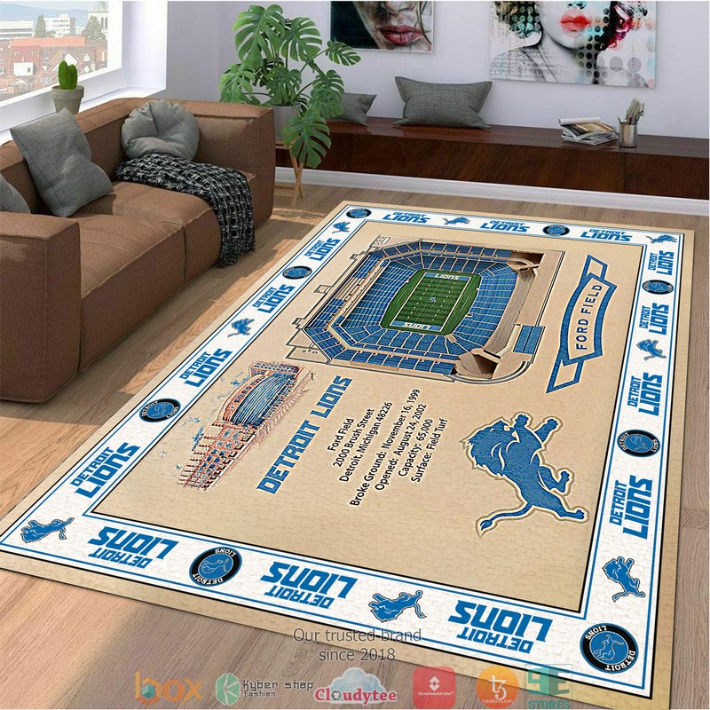 Bordered Detroit Lions Stadium Rug