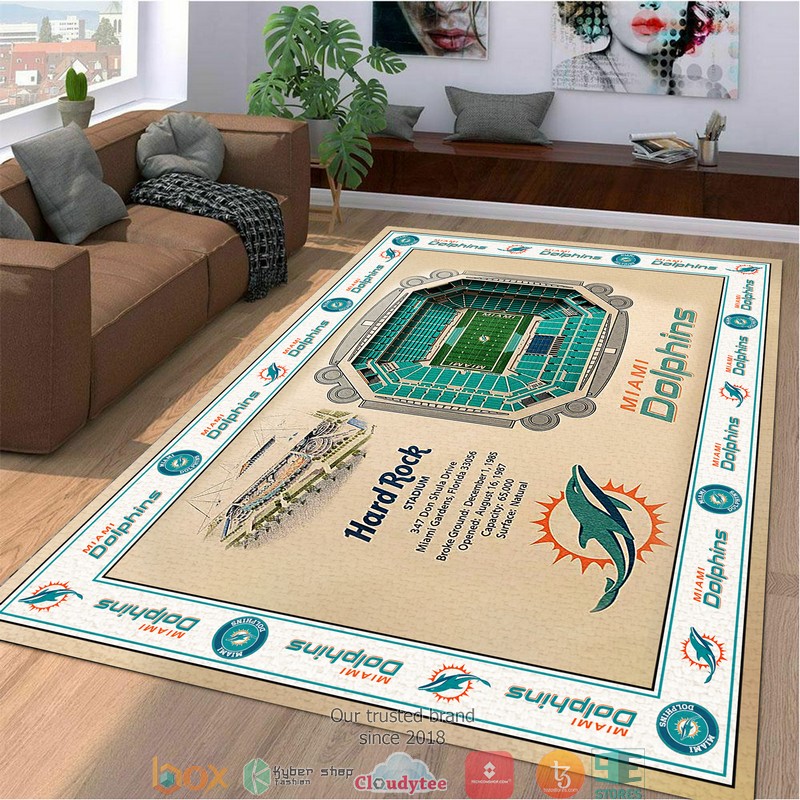 Bordered Miami Dolphins Stadium Rug 1 Bordered Miami Dolphins Stadium Rug