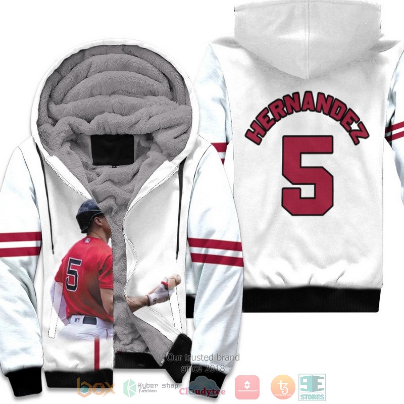 BEST Boston Red Sox Enrique Hernandez 5 MLB White 3D fleece hoodie 1 Boston Red Sox Enrique Hernandez 5 MLB White fleece hoodie