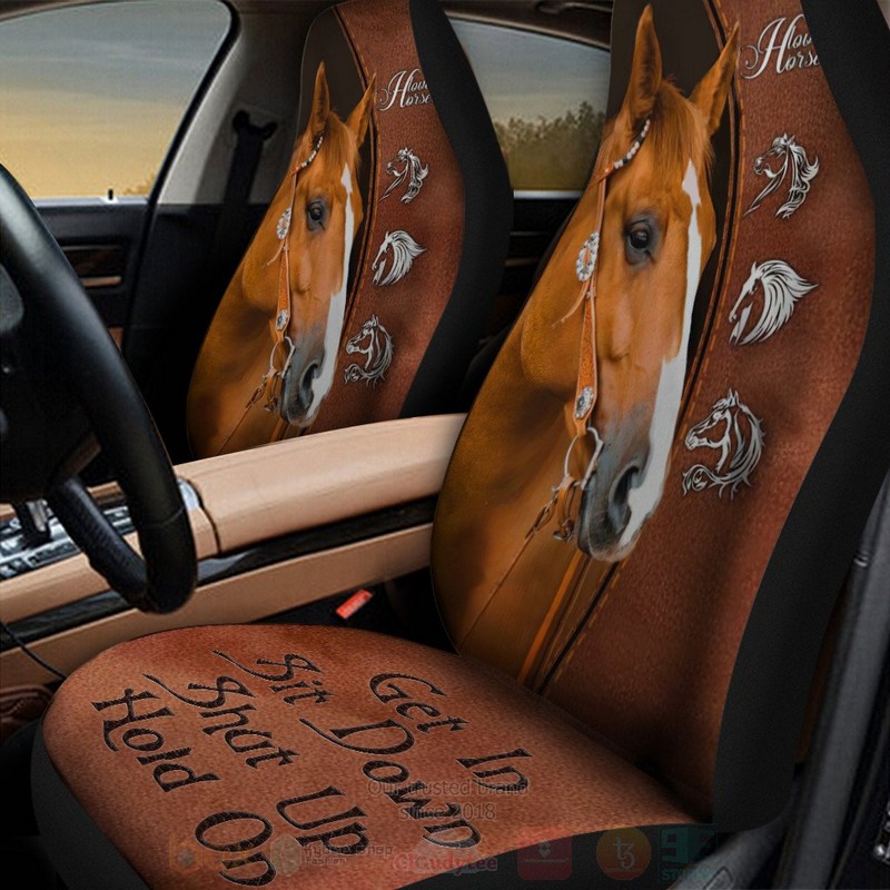 BEST Brown Horse Get In Sit Down Shut Up Hold On 3D Car Seat Covers 3 Brown Horse Get In Sit Down Shut Up Hold On Car Seat Covers 1 2