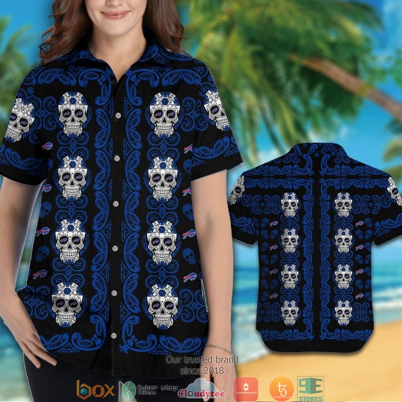 Buffalo Bills Skull Hawaiian shirt, short 3 Buffalo Bills Skull Hawaiian shirt short 1 2