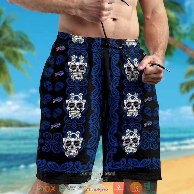 Buffalo Bills Skull Hawaiian shirt, short 5 Buffalo Bills Skull Hawaiian shirt short 1 2 3 4