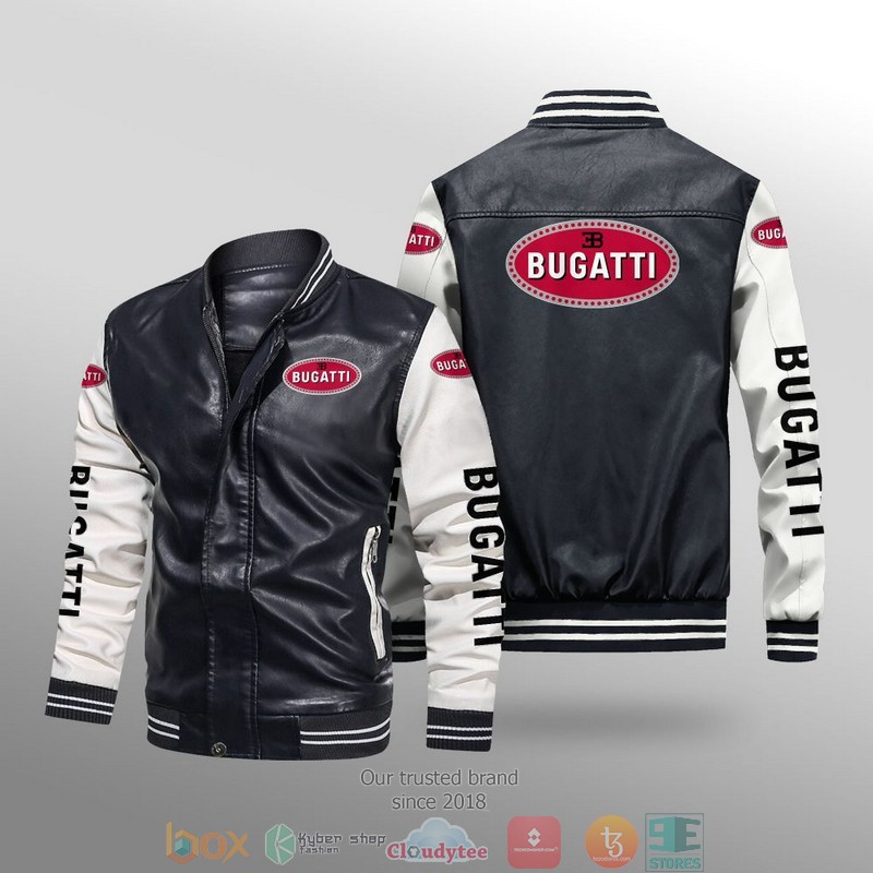 Bugatti Car Brand Leather Bomber Jacket