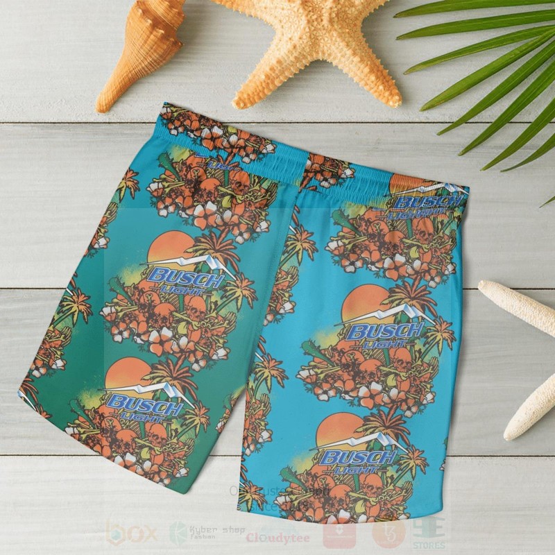 BEST Busch Light Blue Flower All Over Print Beach Short 5 Busch Light Blue Flower Beach Short 1 2 3 4