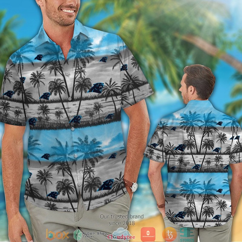 Carolina Panthers Coconut Island Grey Hawaiian Shirt short 1