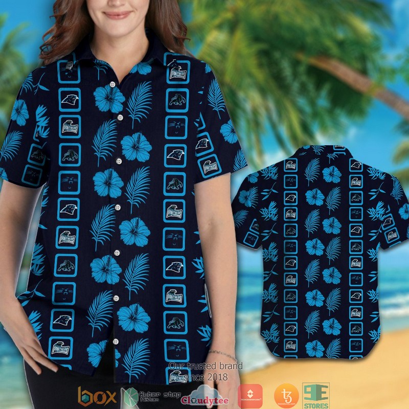 Carolina Panthers Navy Cyan blue Hawaiian Shirt, short 3 Carolina Panthers Navy Cyan blue Hawaiian Shirt short 1 2