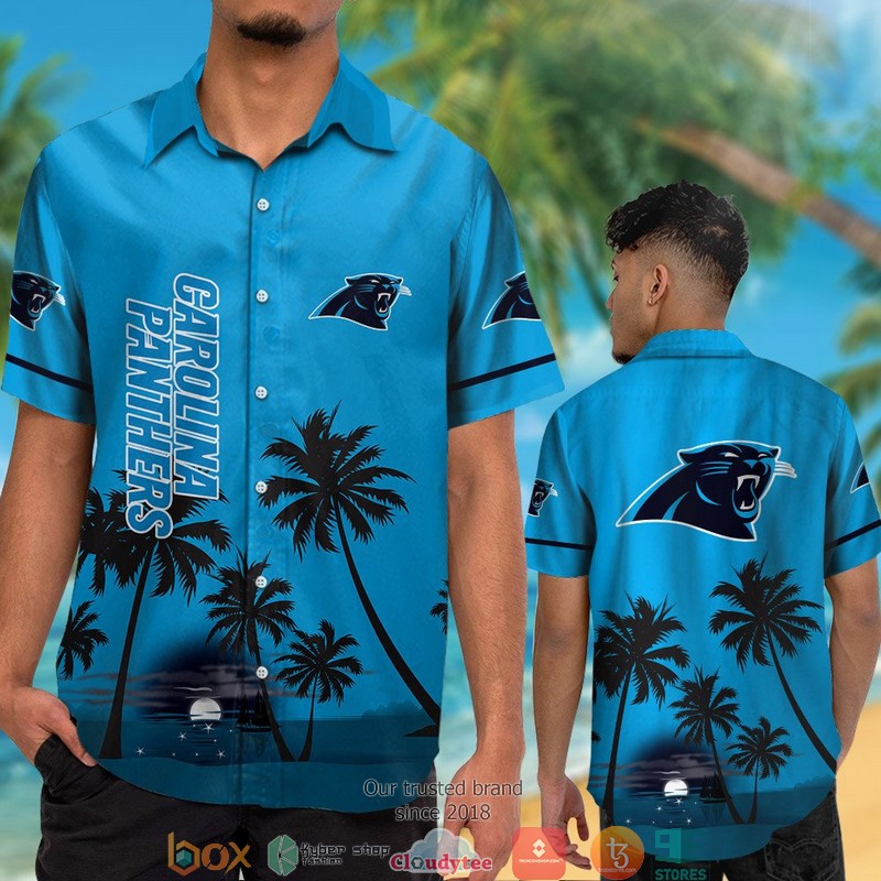 Carolina Panthers coconut island night moon Hawaiian Shirt short 1