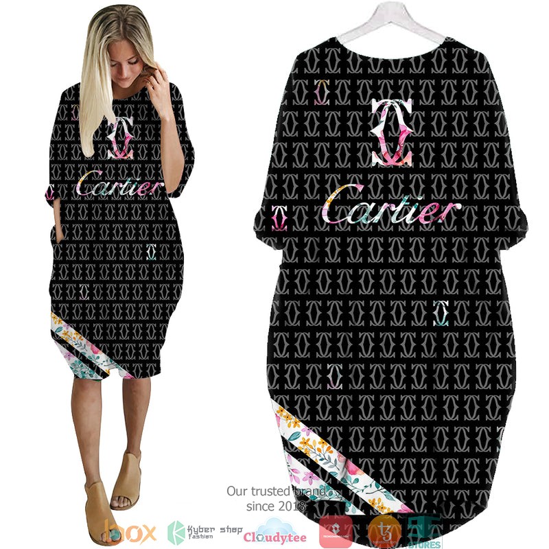 Cartier flower black Batwing Pocket Dress