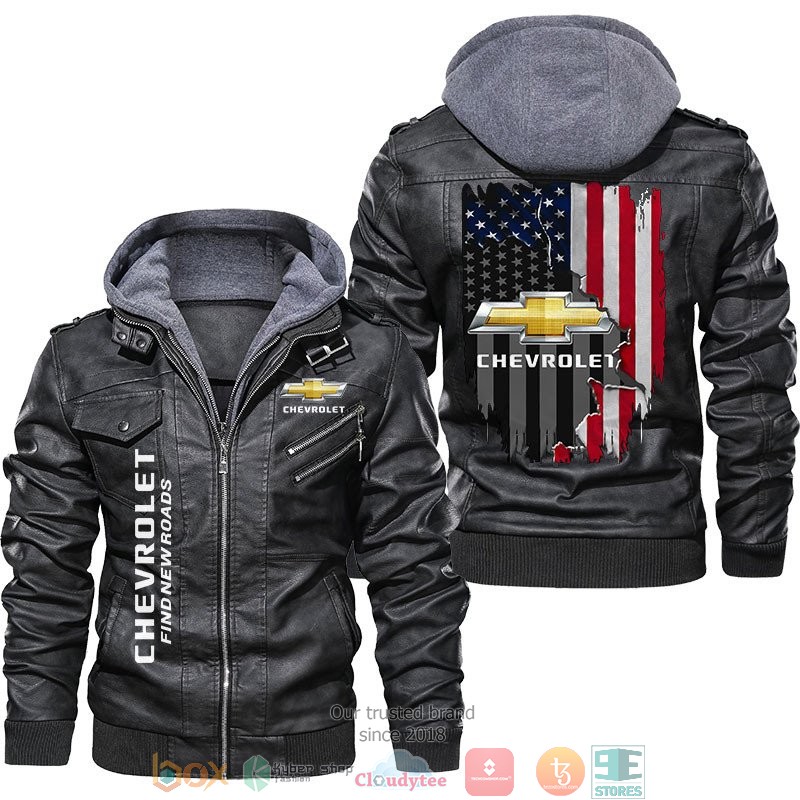 Chevy Find New Roads US Flag Leather Jacket