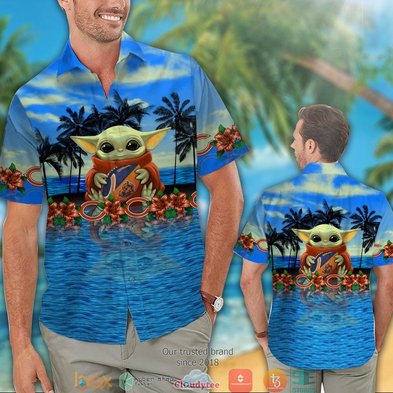 Chicago Bears Baby Yoda Coconut ocean Hawaiian shirt 1
