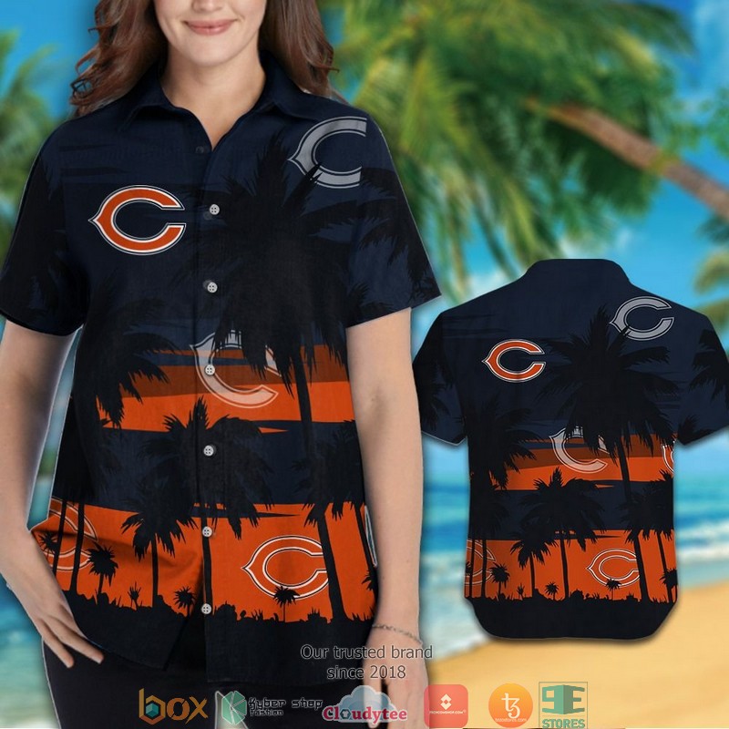 Chicago Bears Coconut island Navy Orange Hawaiian Shirt, short 3 Chicago Bears Coconut island Navy Orange Hawaiian Shirt short 1 2