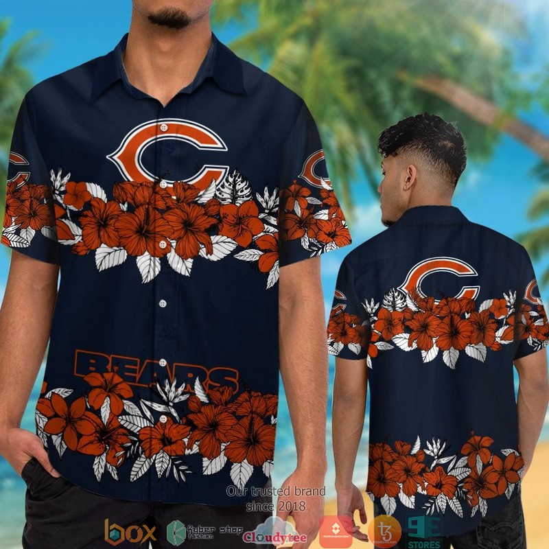 Chicago Bears Hibiscus flower line Hawaiian Shirt short 1