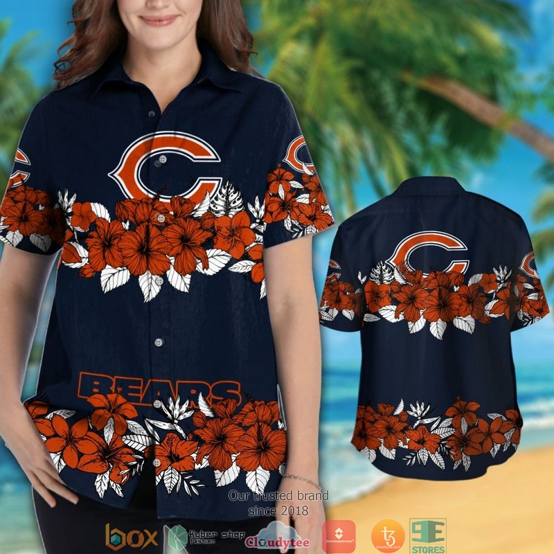 Chicago Bears Hibiscus flower line Hawaiian Shirt, short 3 Chicago Bears Hibiscus flower line Hawaiian Shirt short 1 2