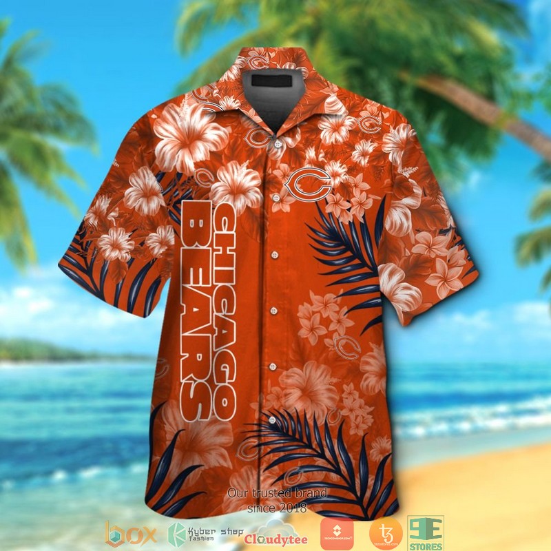 Chicago Bears Leaf Hibiscus Hawaiian Shirt, short 1 Chicago Bears Leaf Hibiscus Hawaiian Shirt short