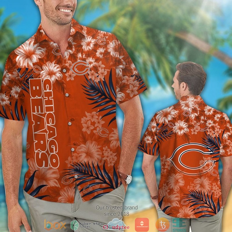 Chicago Bears Leaf Hibiscus Hawaiian Shirt, short 2 Chicago Bears Leaf Hibiscus Hawaiian Shirt short 1