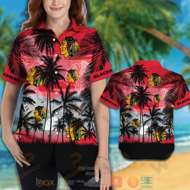HOT Chicago Blackhawks Hawaiian Shirt and shorts 3 Chicago Blackhawks Hawaiian Shirt and shorts 1 2