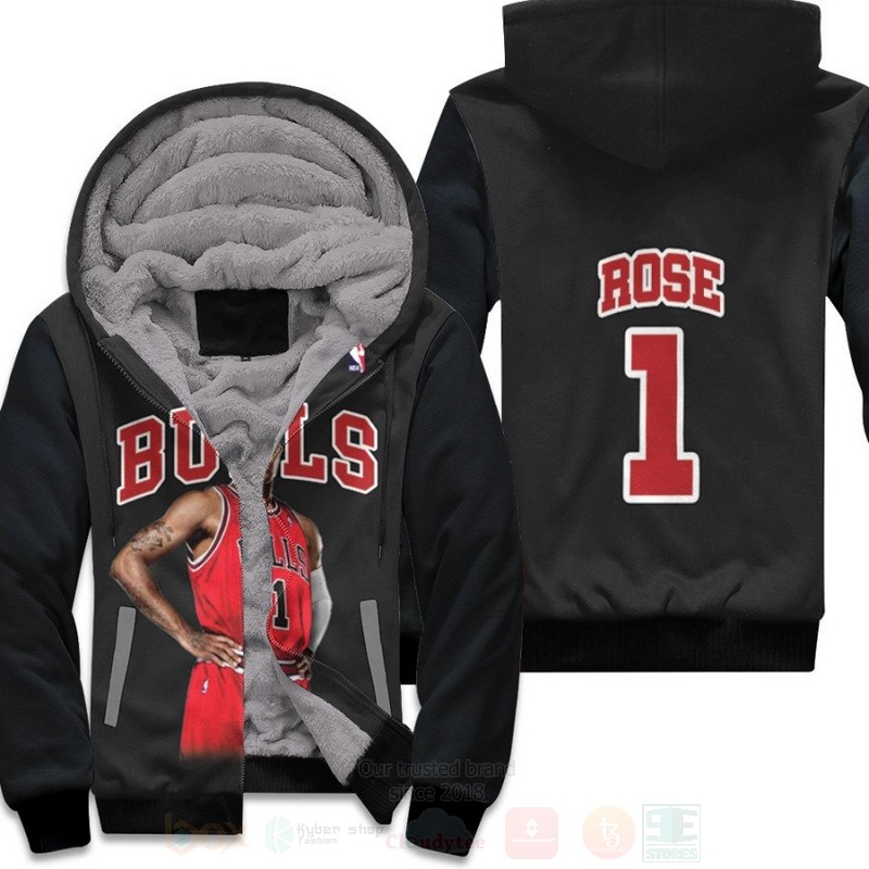 Chicago Bulls Derrick Rose 1 NBA Legends Throwback Black 3D Fleece Hoodie