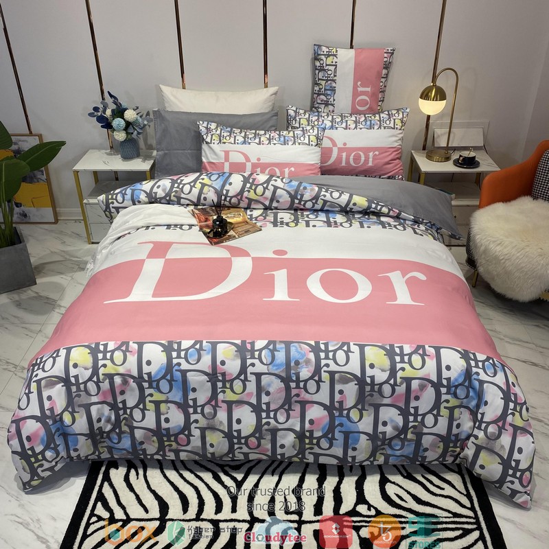 Christian Dior Pink Blue Duvet cover bedding set 2 Christian Dior Pink Blue Duvet cover bedding set