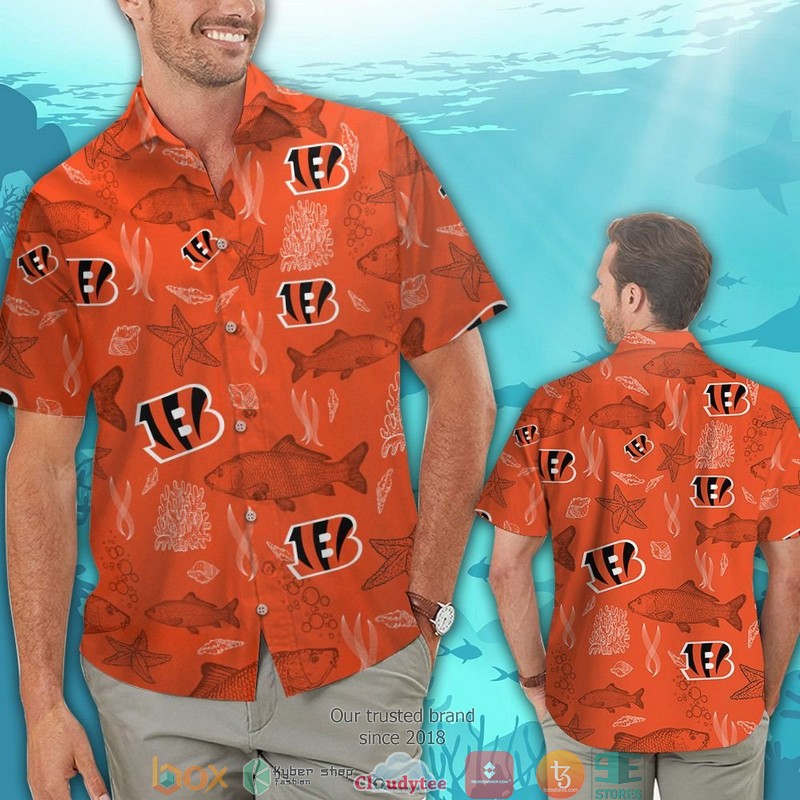 Cincinnati Bengals Fish Ocean Hawaiian Shirt, short 2 Cincinnati Bengals Fish Ocean Hawaiian Shirt short 1