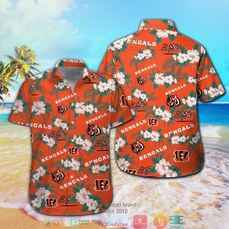 Cincinnati Bengals Hibiscus Orange Hawaiian Shirt short