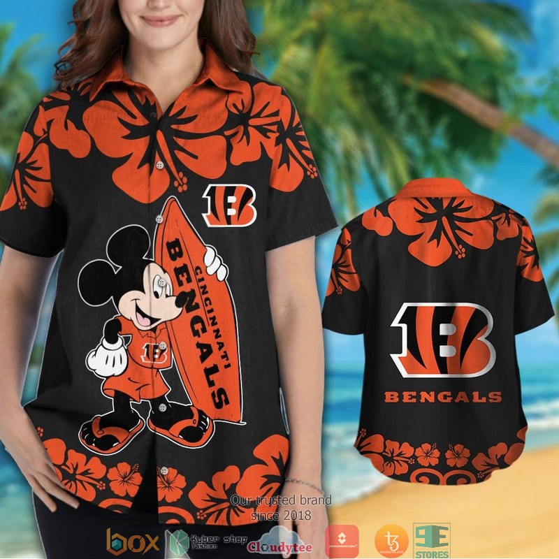 Cincinnati Bengals Mickey Mouse Hawaiian Shirt, short 3 Cincinnati Bengals Mickey Mouse Hawaiian Shirt short 1 2