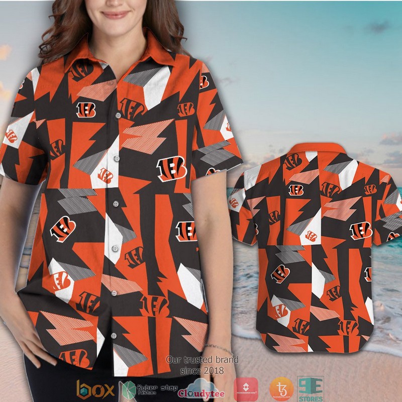 Cincinnati Bengals Orange Grey pattern Hawaiian shirt, short 3 Cincinnati Bengals Orange Grey pattern Hawaiian shirt short 1 2