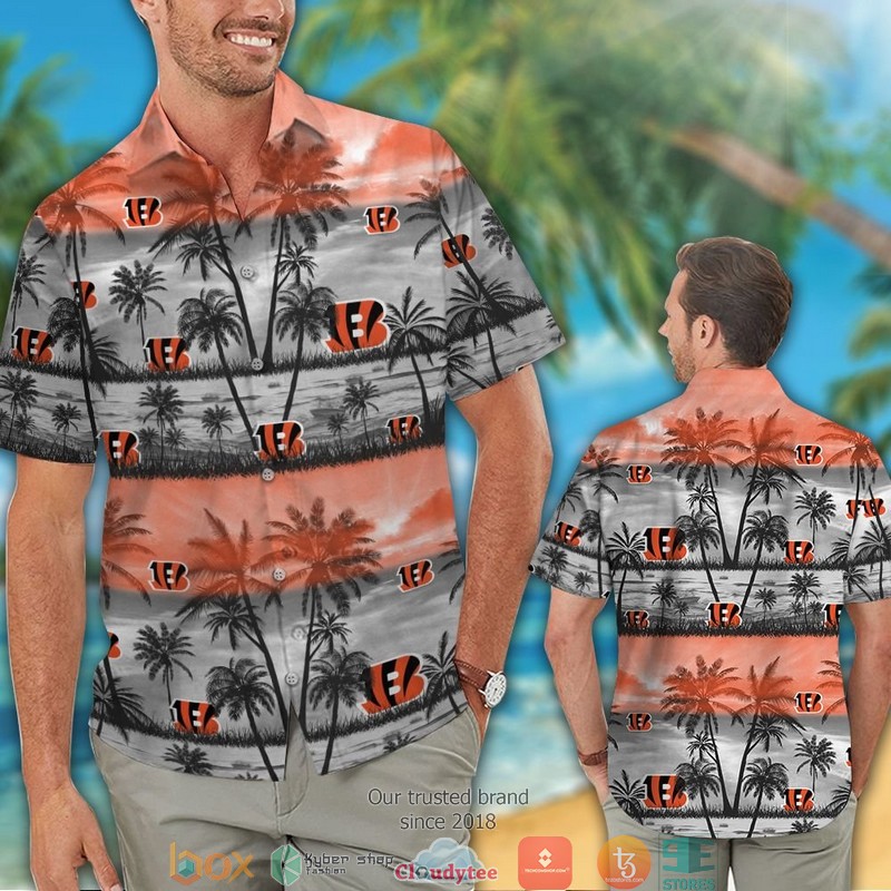 Cincinnati Bengals coconut island grey orange Hawaiian shirt short 1