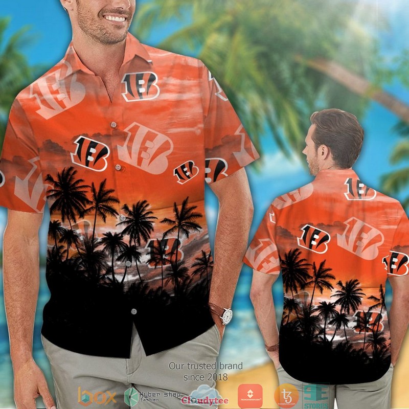 Cincinnati Bengals coconut island orange Hawaiian shirt short 1